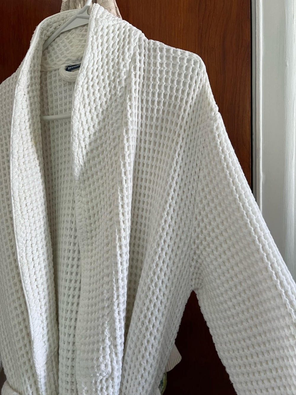 Brooklinen Turkish 100% Cotton White Waffle Knit Long length Bath Robe - Picture 6 of 14